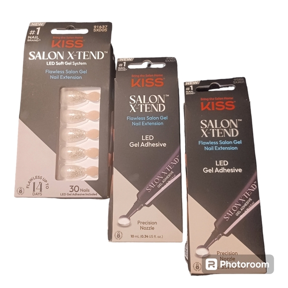 Kiss Salon X-Tend LED Gel Nails in Satellite and 2 LED Gel Adhesives Bundle - Picture 1 of 12